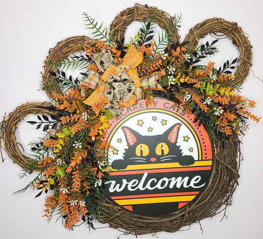 Scaredy Cats Welcome Paw Wreath