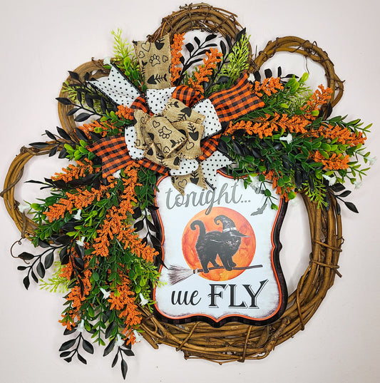 Tonight We FLY - Halloween Cat Paw Wreath