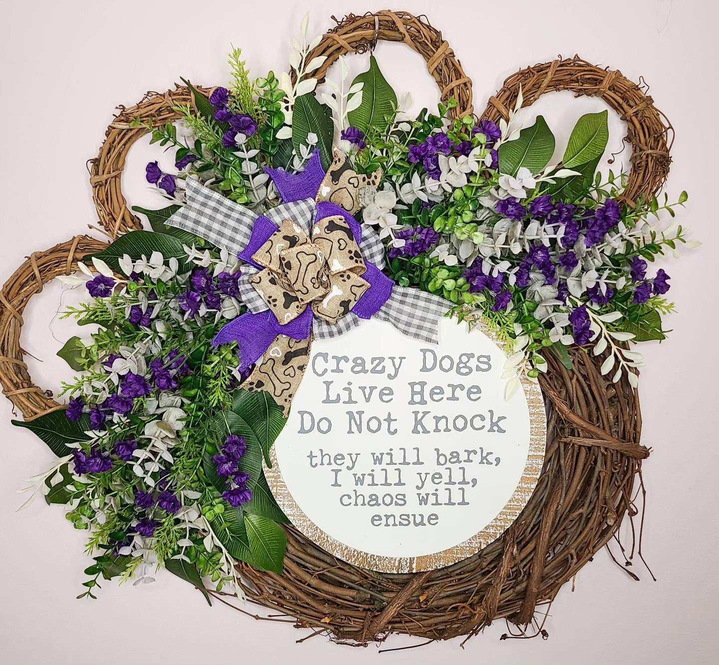 Crazy Dogs Live Here Paw Wreath