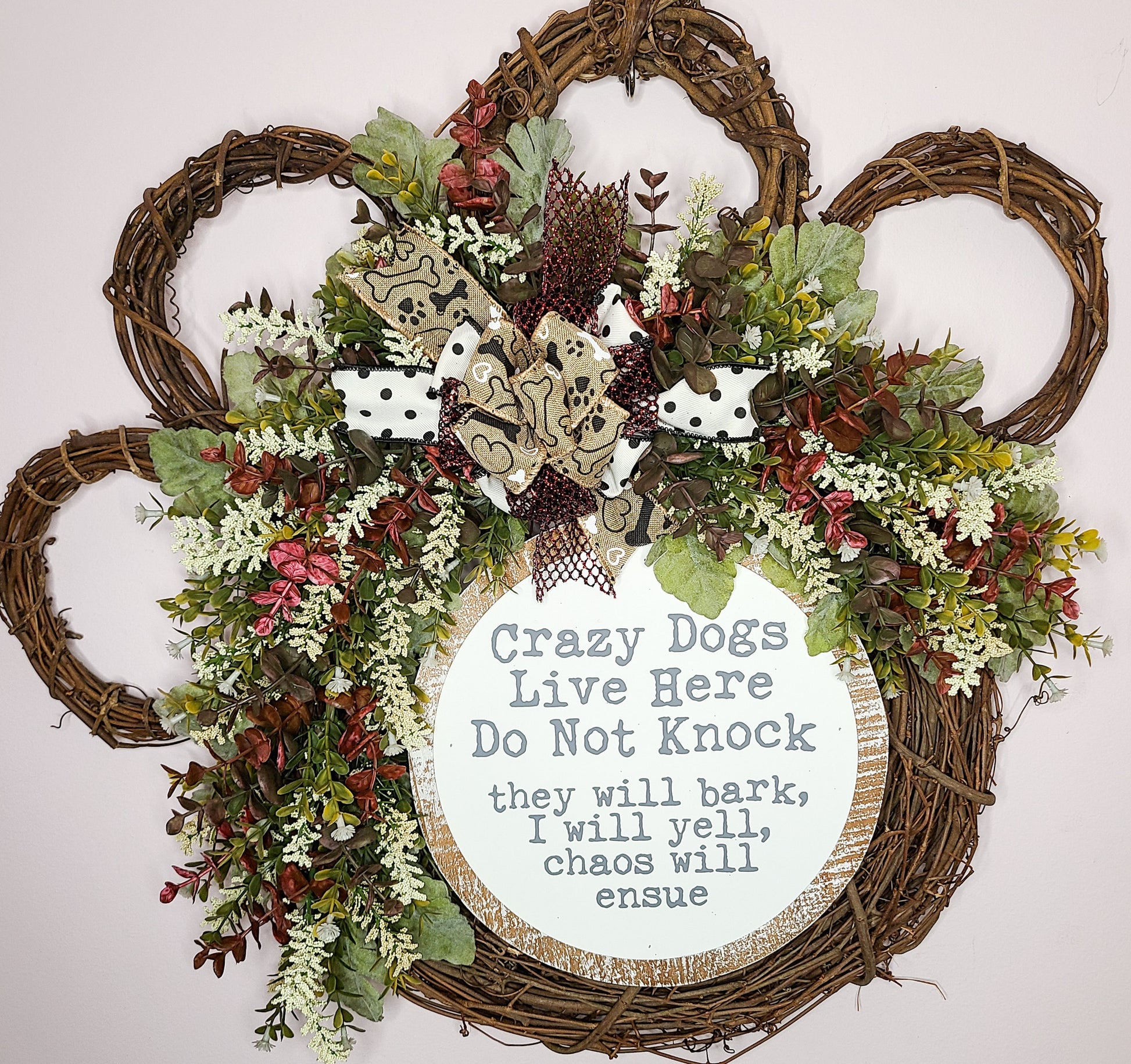 Crazy Dogs Live Here Paw Wreath