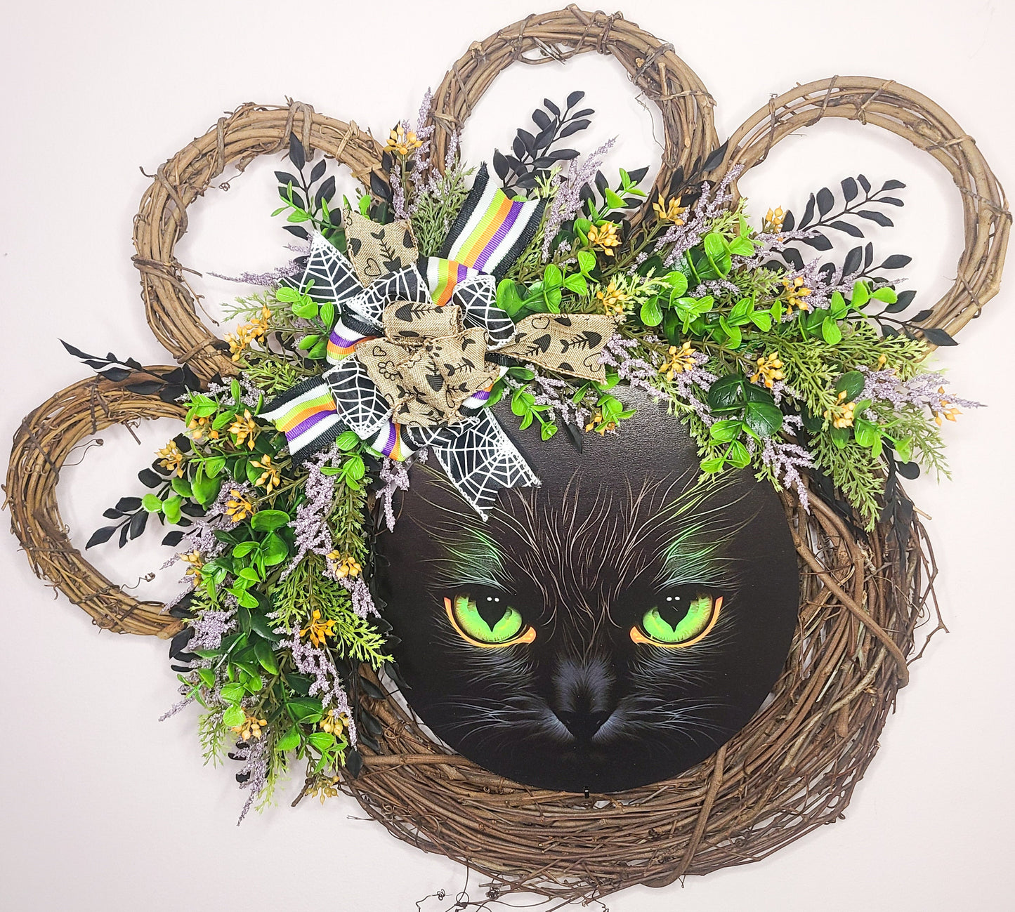 Black Cat HALLOWEEN Paw Wreath