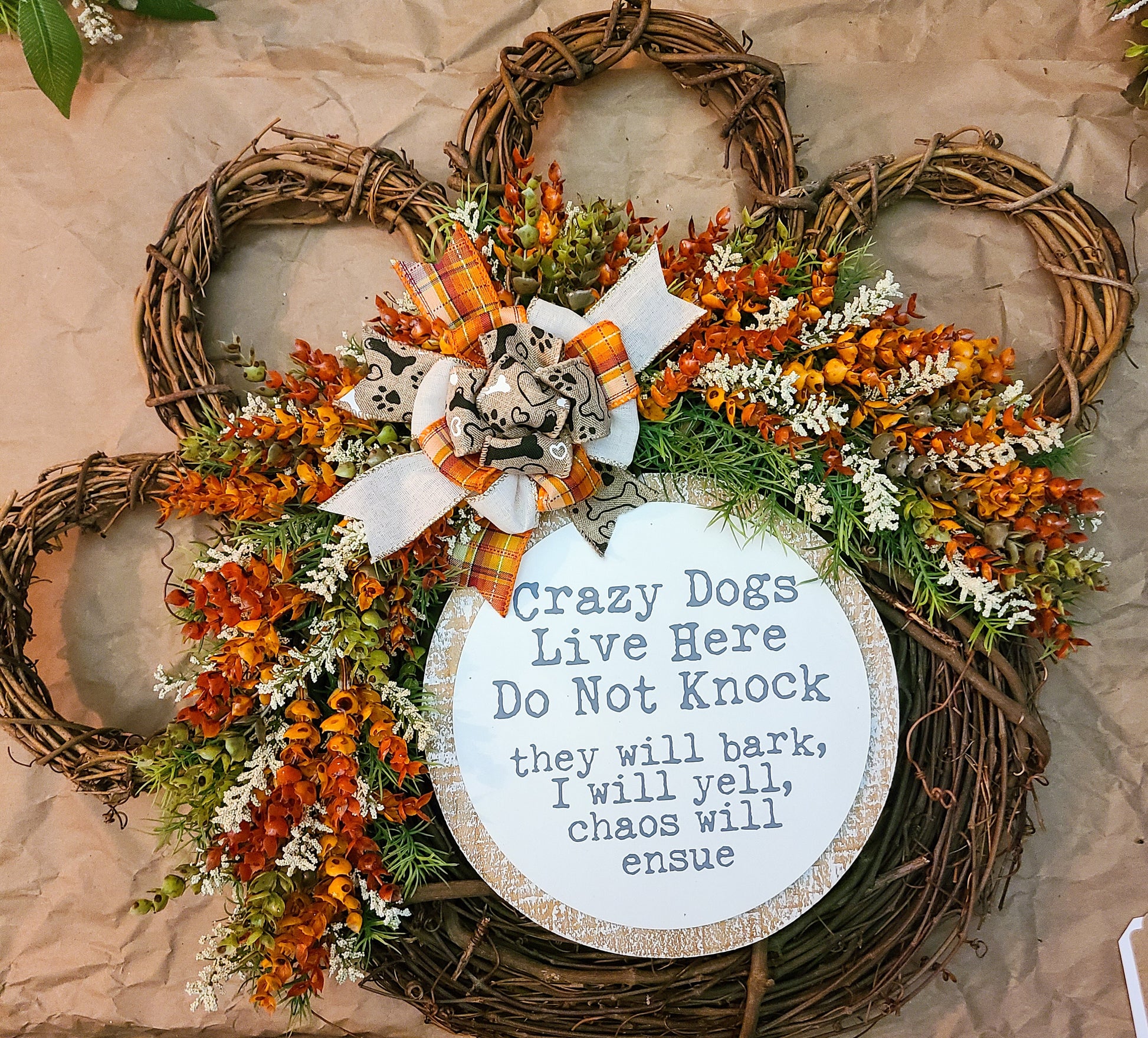 Crazy Dogs Live Here Paw Wreath