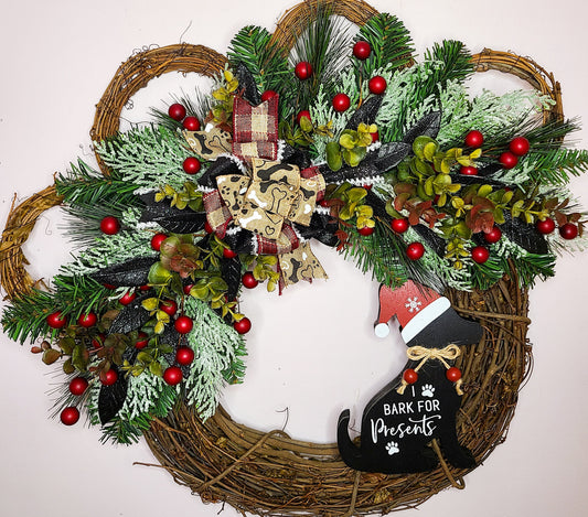 I Bark for Presents - Christmas Paw Wreath